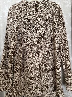 Lands' End Funnel Neck Velveteen Leopard Print Tunic Top in Beige and Brown